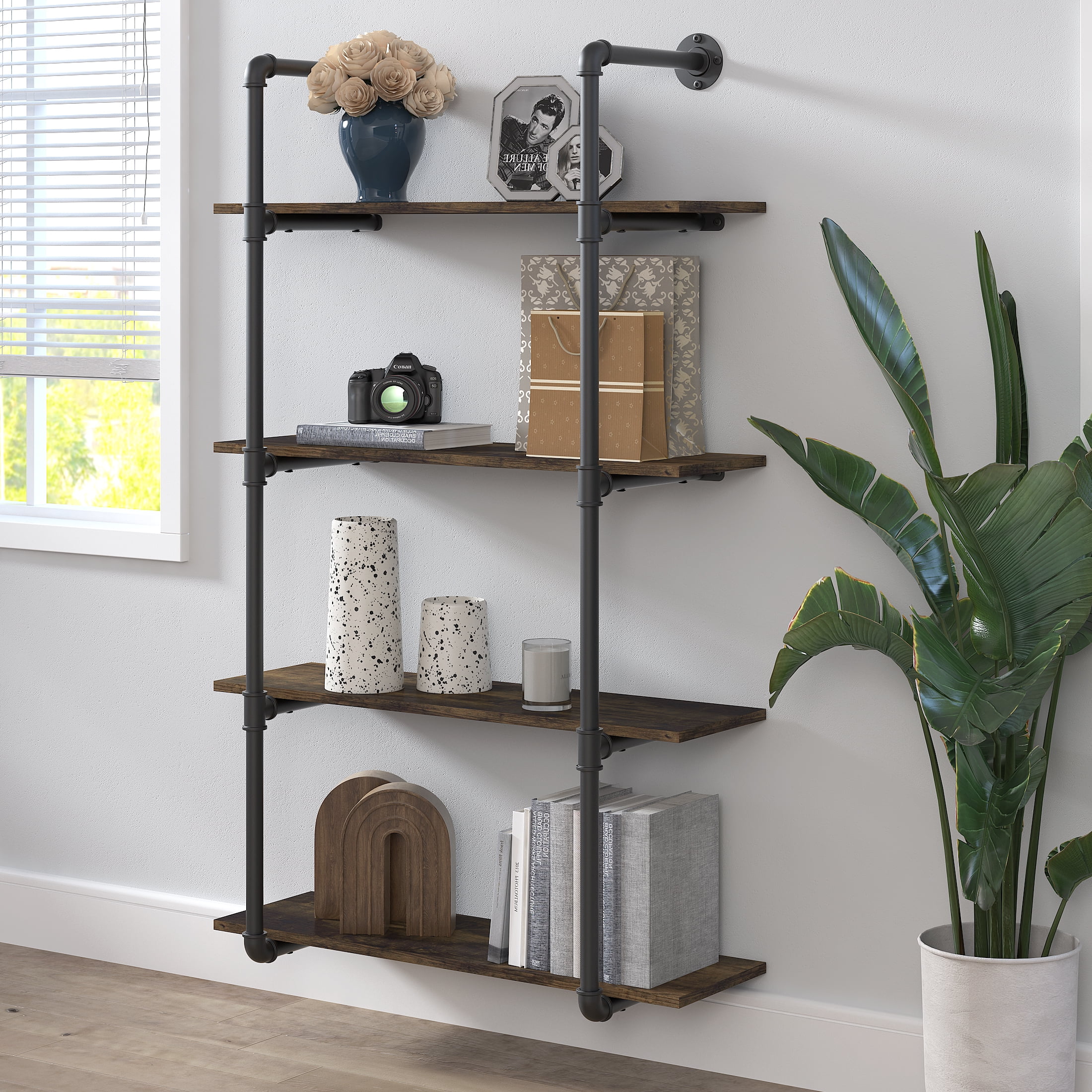 4 Tire Industrial Iron Pipe Shelf Heavy Duty Vintage Wall Mount