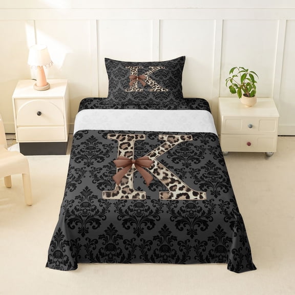 Castle Fairy Leopard Bow Letter K Twin Sheet Sets 3pcs for Women,Gothic Theme Bedding