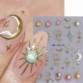 thumbnail image 2 of 2 PCS Sun Moon Nail Art Stickers Decals 5D Embossed Bohemian Nail Decals Metallic Gold Lace Lines Green Gem Luxury Nails Design Self Adhesive Stickers, 2 of 5