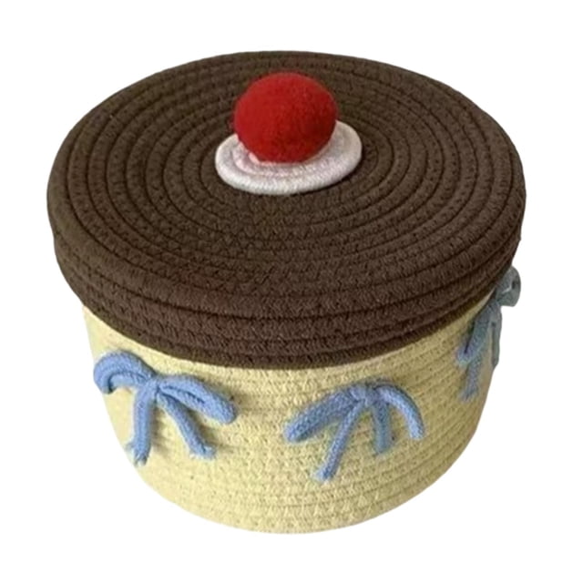 Contenedor de almacenamiento para el hogar,Cesta de almacenamiento de cuerda de algodón tejida con tapa,Organizador de contenedores con tapa y tapa para organizar,Organización regalos ronda