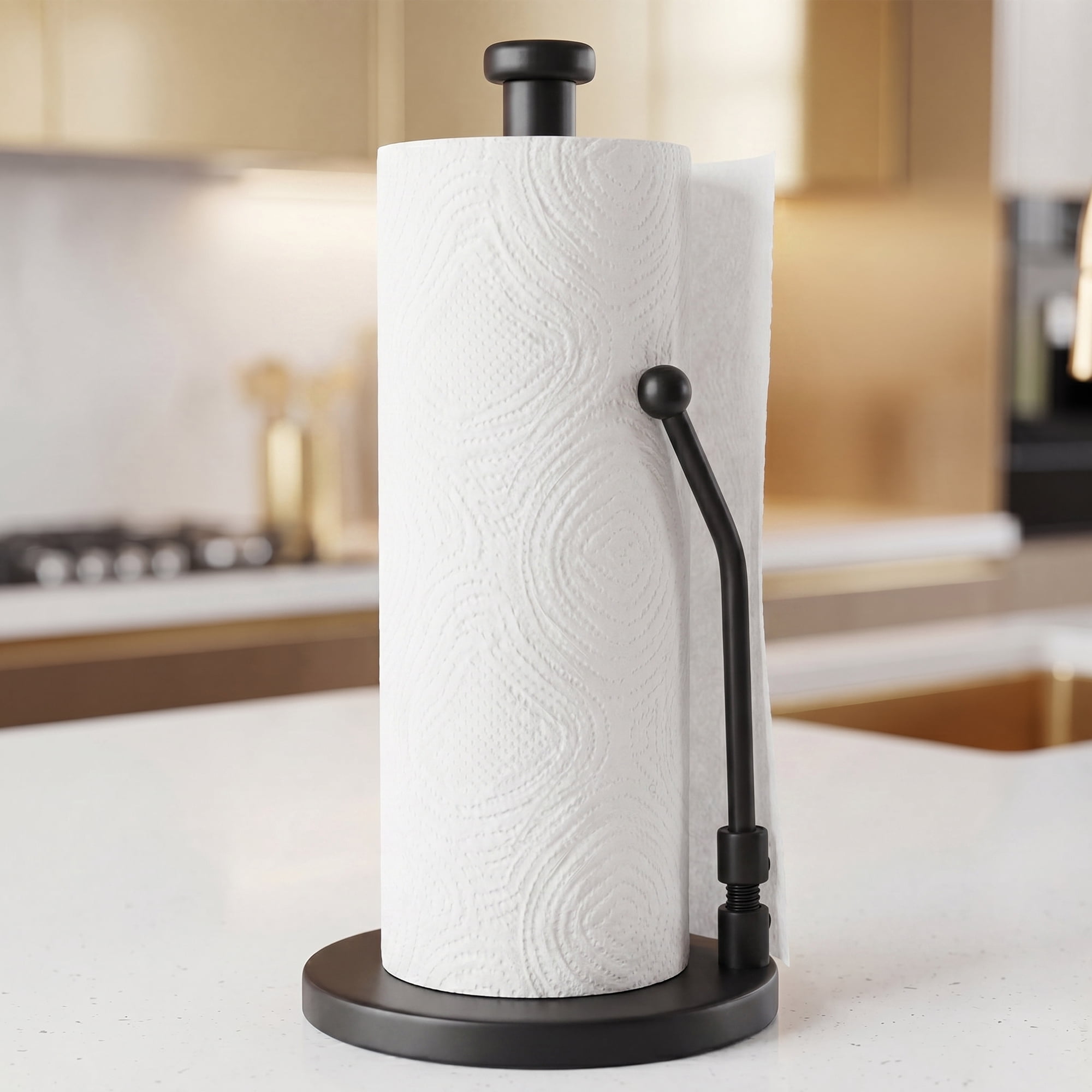 Unique Bargains Paper Towel Holder Countertop Weighted Base Black 12.7x6.7inch