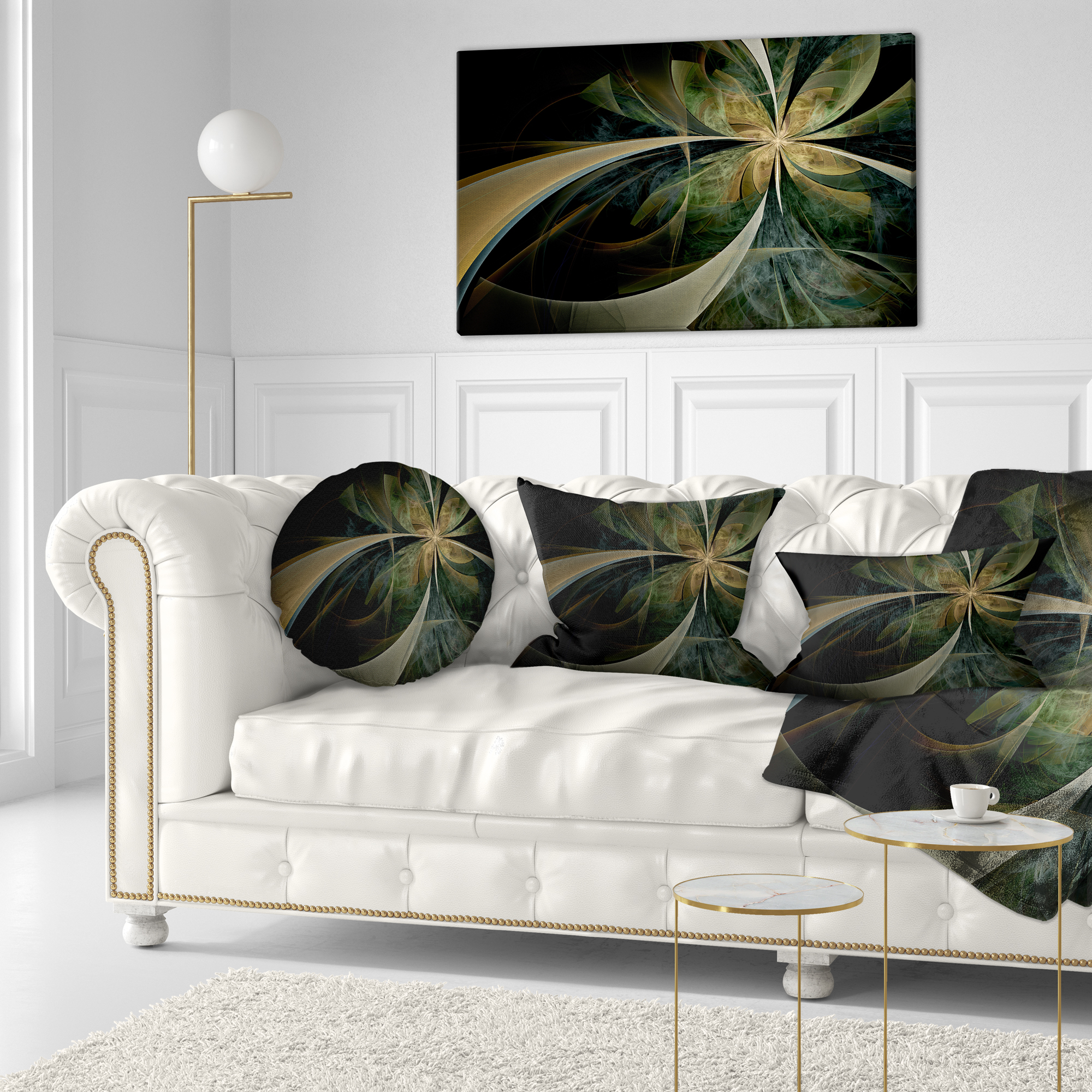 Designart 12" x 20" Contemporary and Modern Black Fractal Polyester Throw Pillow