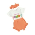 thumbnail image 2 of Musuos Baby Girls Easter Shorts Sets 3 6 12 18M Short Sleeve Letter Embroidery Romper Tops Ruffle PP Shorts Headband Sets, 2 of 10