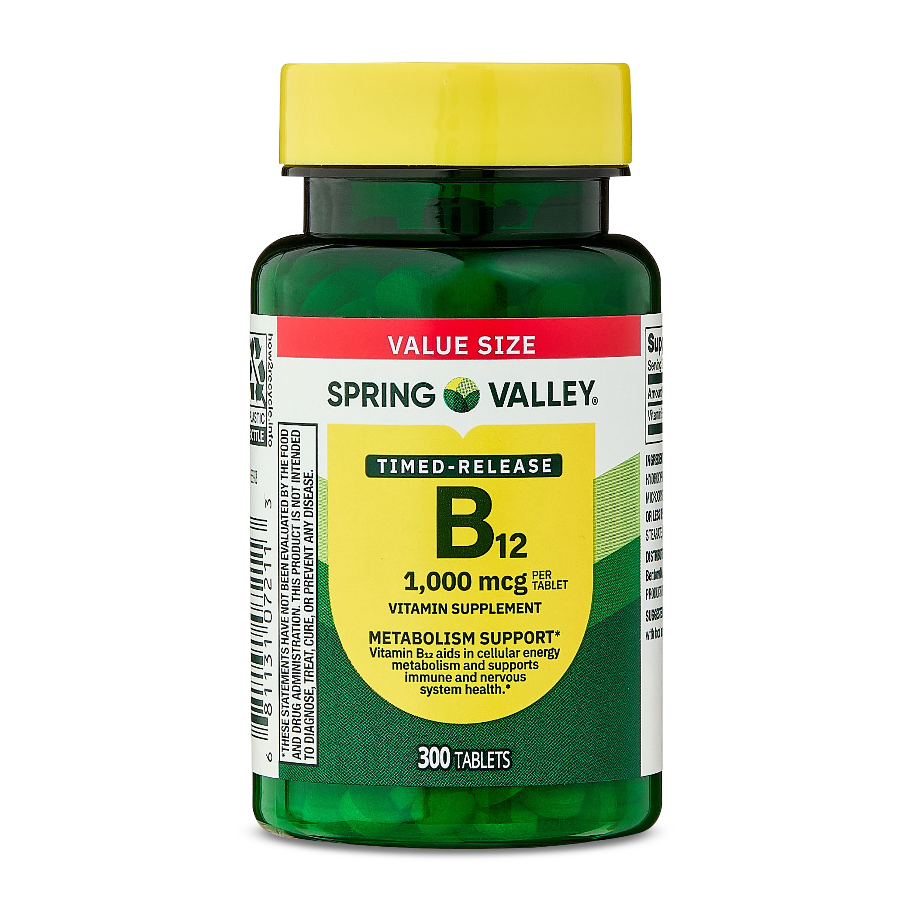 (3 pack) Spring Valley Vitamin B12 Supplement Timed-Release Tablets , 1000 mcg, 300 Count