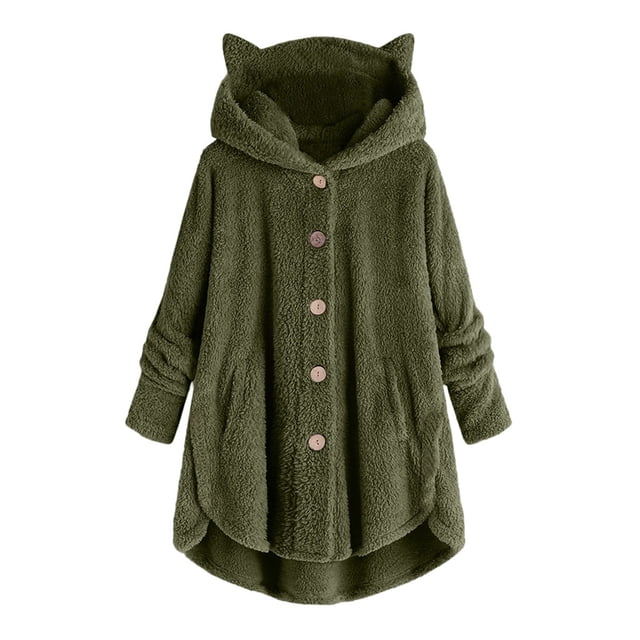 B91xZ Womens Winter Clothes 2024 Oversized Open Front Hooded Draped Pockets Jacket,Army Green XXXL