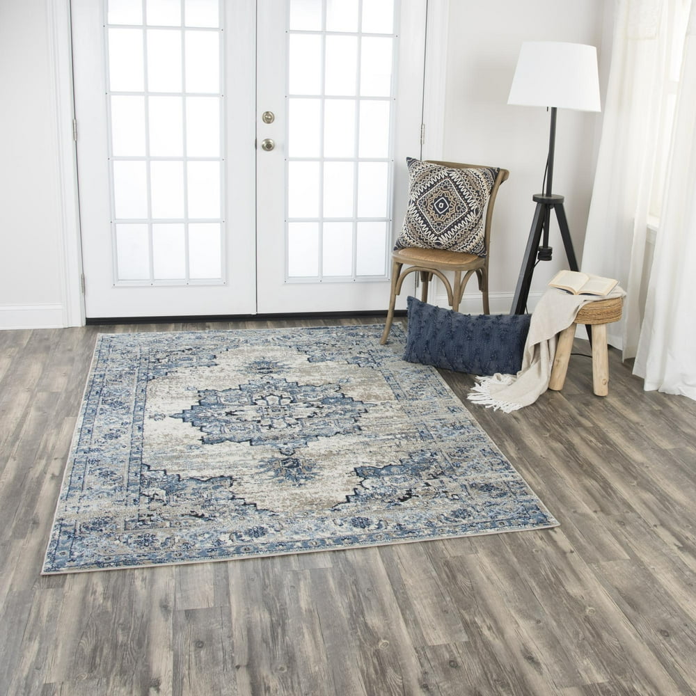 Rizzy Home Encore Blue Traditional Medallion Shag 8' x 10' Area Rug