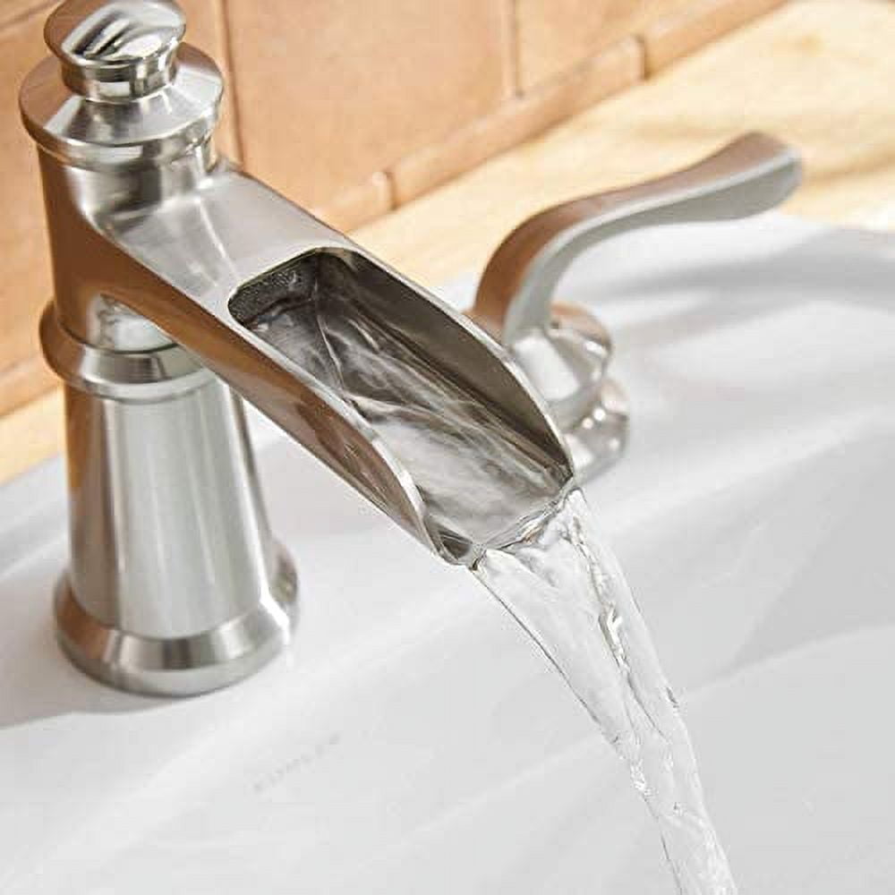 BWE Waterfall 8-16 Inch 3 Holes Two Handle Brushed Nickel Widespread Commercial Bathroom Sink Faucet