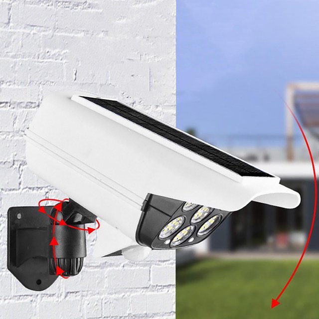 RYRDWP Clearance Solar Wall Lamp with Simulation Monitoring Fake Camera – Human Infrared Sensing Courtyard/Garden Spotlight (White)
