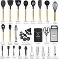 thumbnail image 3 of Kitchen Utensil Set, AOKIWO 34Pieces Silicone Cooking Utensil Set with Wooden Handle, Heat Resistant Spatula Set Gadgets Tools Cookware, Black, 3 of 7