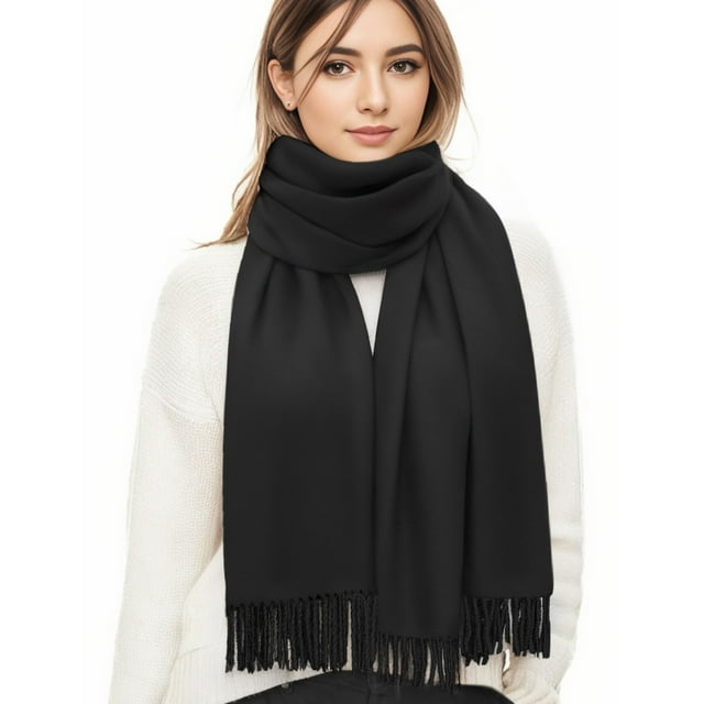 Mantón AURUZA Pashmina para mujer, negro, 70x200 cm