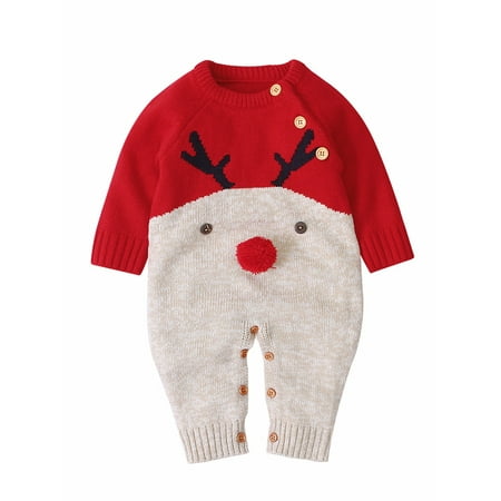 

Xingqing Christmas Newborn Baby Boy Girl Knitted Romper Jumpsuit Overall Sweater Warm Clothes Red 0-3 Months
