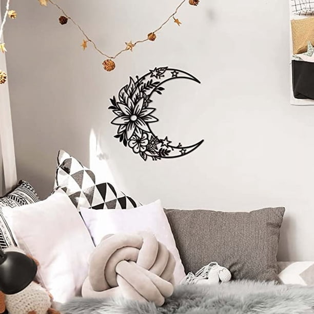 Decoración de pared con forma de luna de Biudunm, arte de pared con forma de luna bohemia, decoración para el hogar, decoración de pared con apariencia colgante, decoración de luna de metal,