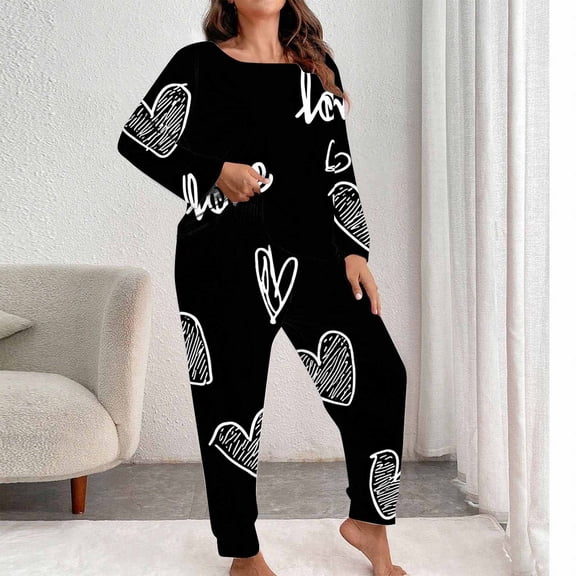 Mifsaly Plus Size Pajamas for Women Set Valentine Pajama Heart Print Oversized Sleepwear Cozy Sleep Pant Dressy Casual Pjs Homewear Spring Summer Matching Outfit 2026 XXXXXL