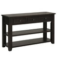 thumbnail image 3 of 48'' Console Table, Solid Pine Wood Sofa Side Table with 3 Storage Drawers and 2 Shelves, Modern Multifunctional Entryway Storage Table for Living Room Bedroom Apartment, Easy to Assemble, Black, 3 of 7