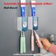 thumbnail image 2 of Dispensador de pasta de dientes, exprimidor de baño montado en la pared con exprimidor automático de pasta de dientes y 2 soportes para cepillos de dientes, azul, 6,8*6,2*12cm TUNC Sencillez, 2 of 5
