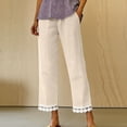 thumbnail image 4 of VEKDONE Women's Straight Trousers with Pockets High Waist Drawstring Loose Fit Anlke Pants Fashion Lace Trim Hem Long Pants Beige XXL, 4 of 5