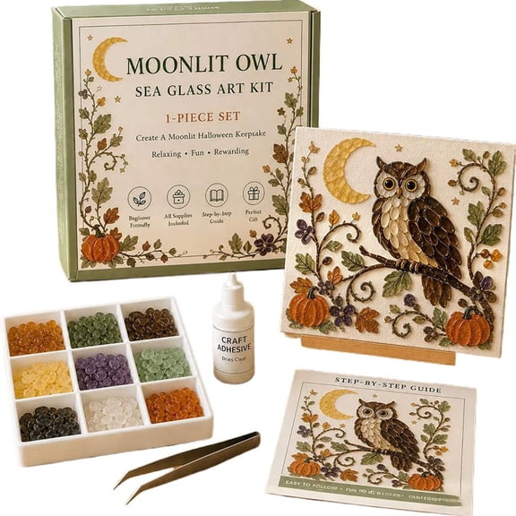 DIY Sea Glass Art Kit, Glass Mosaic Craft Set with Wooden Display Stand, Creative DIY Craft Activity for Home Decor and Gifts