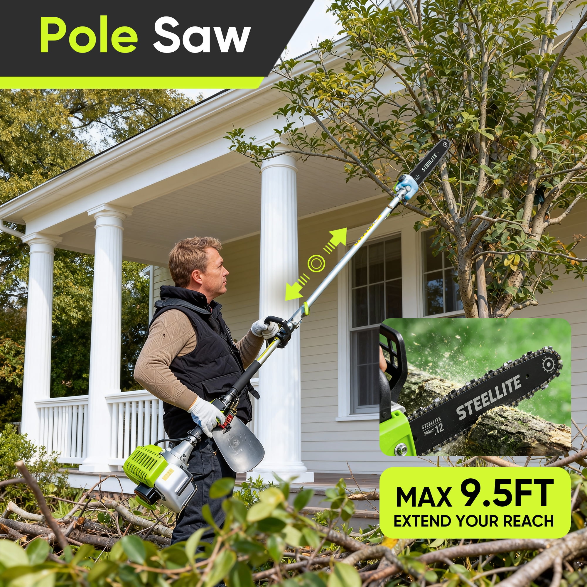 Steelite 52cc 4 in 1 Gas Powered Weed Wacker, 2-Stroke Multi-Functional Grass String Trimmer with Hedge Trimmer, Cordless Brush Cutter, Pole Saw for Tree Trimming,Weed Eater for Patio & Lawn