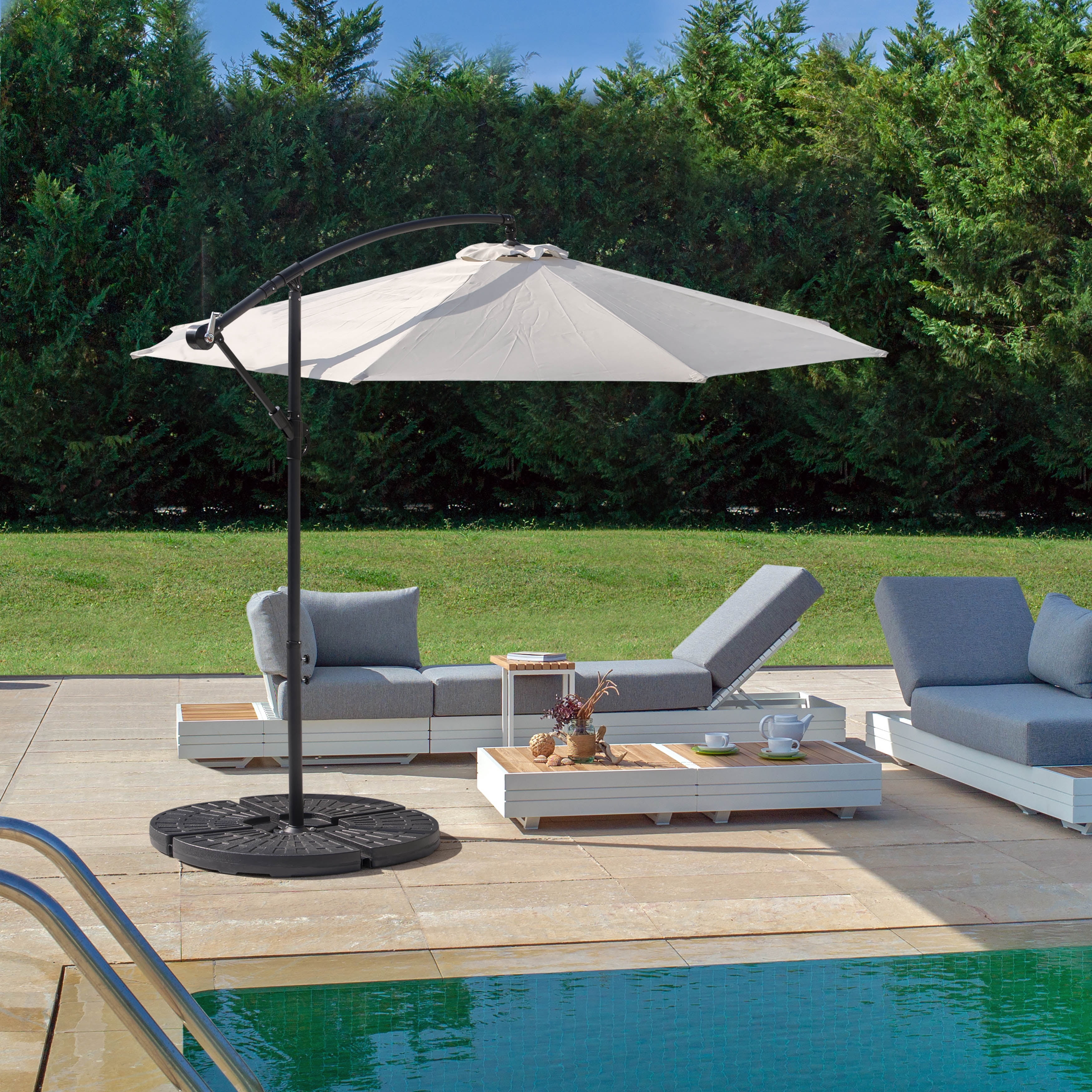 Nuu Garden Outdoor 4-Piece 52L Fan-shaped Patio Umbrella Base, Easy Fill Spouts for Water or Sand, Build-in Handle, HDPE Plastic, for Cantilever or Patio Umbrella, Garden, Backyard, Poolside, Black