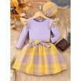 thumbnail image 2 of Wassery Kids Girls Fall Outfit Little Girls Long Sleeve Crew Neck T-shirt + Plaid A-line Skirt + Hat 2T 3T 4T 5T 6T 7T Child Girls 3PCS Autumn Clothing, 2 of 9