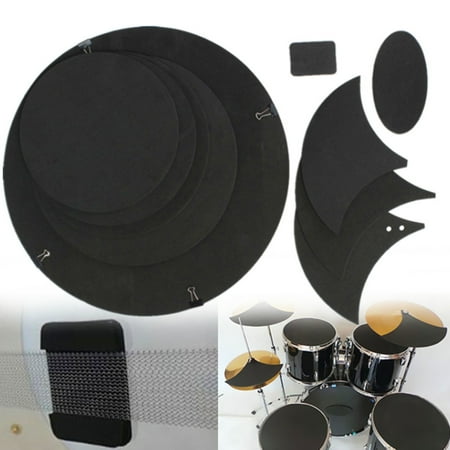 - 10Pcs Bass Snare Tom Sound off / Quiet Drum Mute Silencer Drumming Practice Pad Set Black