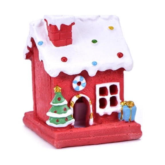 Christmas Resin Miniature Cookie House with LED Light Xmas Village Scene Luminous Figurines Ornament Building Landscape Holiday Party Decoration