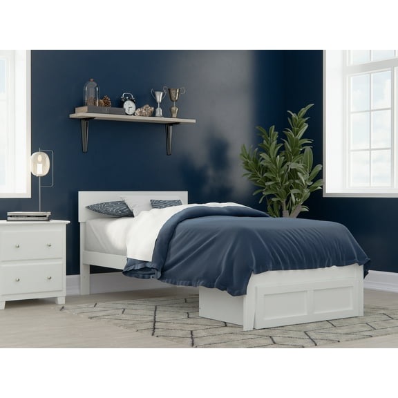 AFI Boston 14" Twin-XL Wood Platform Bed Frame with Foot Drawer Storage, White