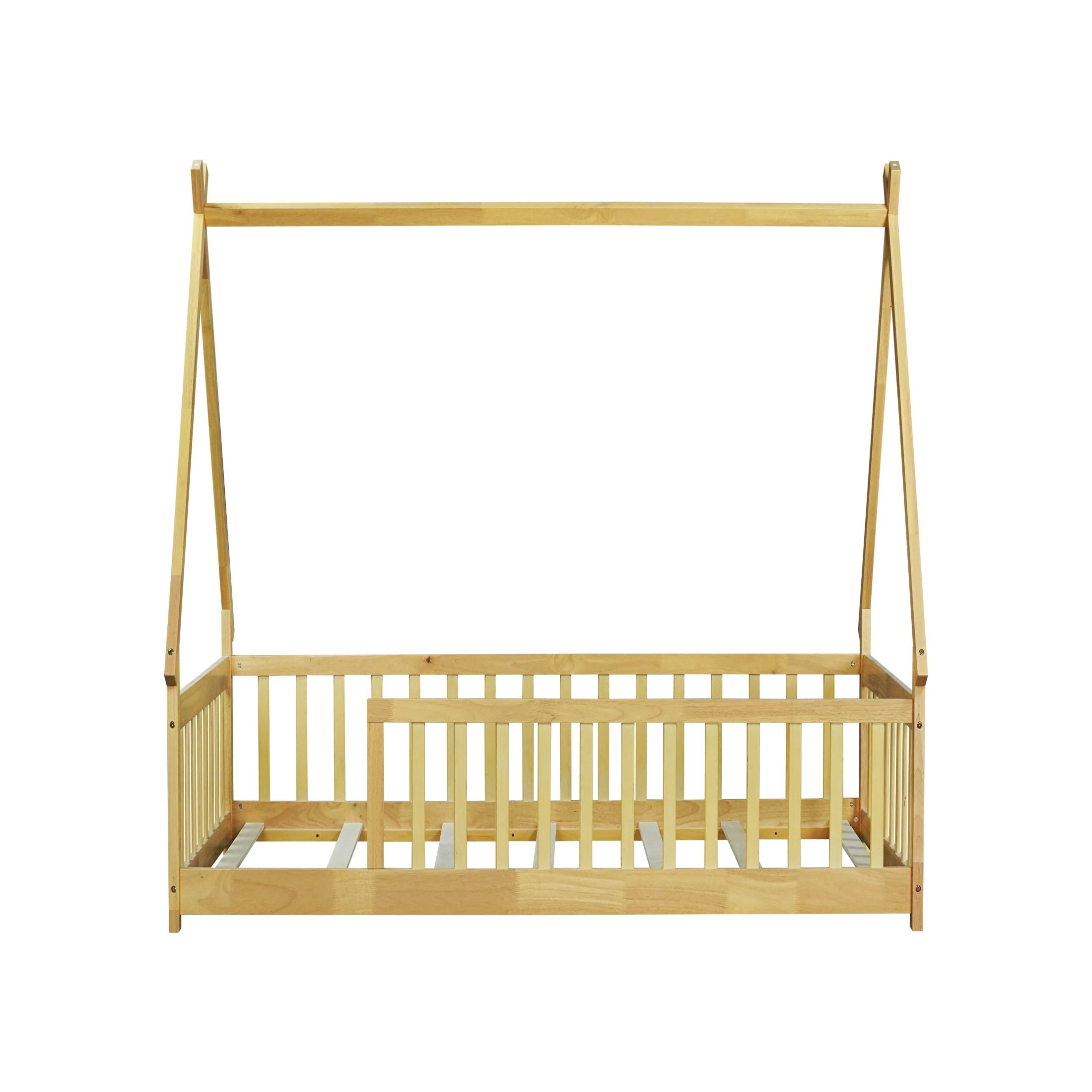 Alvantor Twin Size Montessori Bed for Kids, Teepee Tent Bed Frame with Guardrails and Slats, Natural