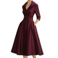 thumbnail image 3 of Women'S Vintage Dress Fall Fit Long Sleeve Elegant Cocktail Party Formal Church Dresses Wine Red XXL, 3 of 7