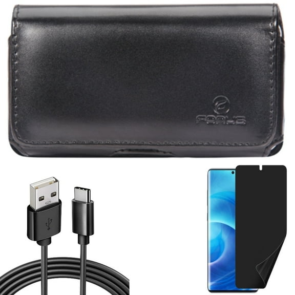 6ft USB Cable w Case Belt Clip w Privacy Screen Protector for Samsung Galaxy S20 - Type-C Charger Cord, Leather Swivel, TPU Film [NOT GLASS] W7W fits Samsung Galaxy S20 Model