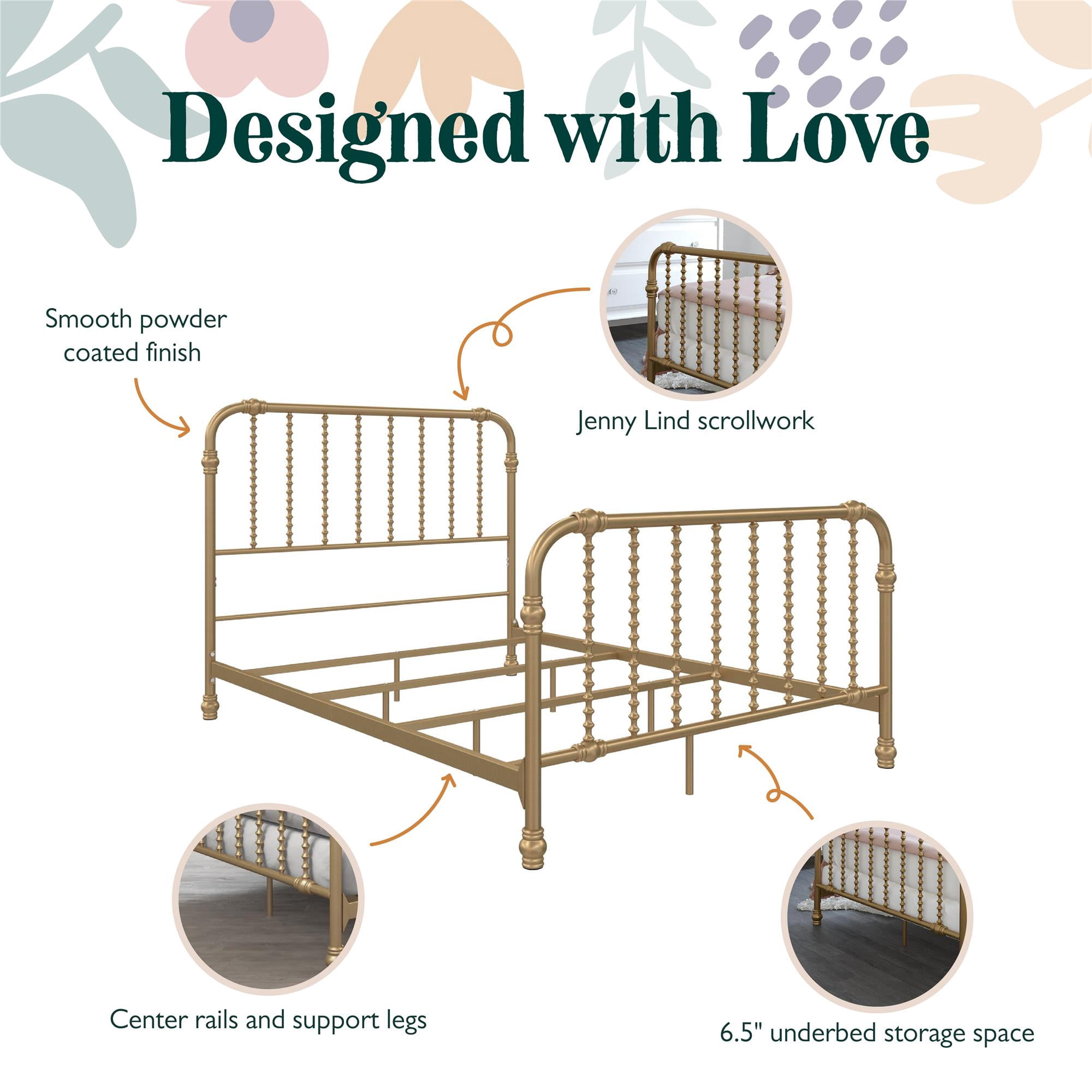 Max & Finn Wren Metal Bed with Spindle Headboard, Full, Gold