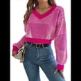 thumbnail image 3 of Suéter Corto de Mujer con Cuello en V y Larga, Jersey de Punto Rosa Roja S, 3 of 10