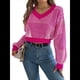thumbnail image 3 of Suéter Corto de Mujer con Cuello en V y Larga, Jersey de Punto Rosa Roja S, 3 of 10