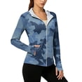 thumbnail image 2 of Camouflage Sun Protection Hoodie for Women UPF 50+ - Active Outdoor Long Sleeve Zip Up Jacket with Thumbholes & Pockets, Lightweight Athletic Rash Guard Blue L, 2 of 6