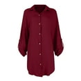 thumbnail image 5 of Mohiass Fall Shirt Dresses for Women 2024 Lapel Solid Color Button Down Long Sleeve Elegant Going Out Work Dress Wine M, 5 of 5