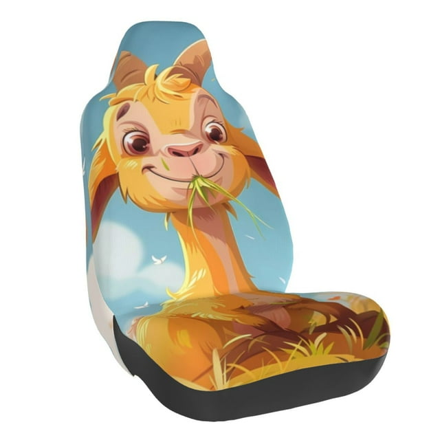 Wukai Happy Goat In Meadow Full Set Car Seat Covers with Soft Padding Universal Auto Front Seats Protector and Cushion Mat