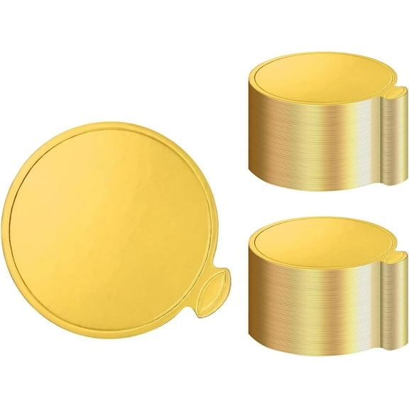 50 Pcs 3.14 Inch Mini Round Golden Cake and Bread Stand for Mousse Cupcake Base Paper Plates Circle Dessert Base Board (Gold)