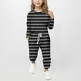 thumbnail image 3 of JTSRKL Girls Fashion Two Piece Tracksuit Casual Striped Print Long Sleeve Sweatshirts and Drawstring Elastic Waist Baggy Sweatpants Kids Loungewear Outfit Clothes Black 11-12 Years, 3 of 6