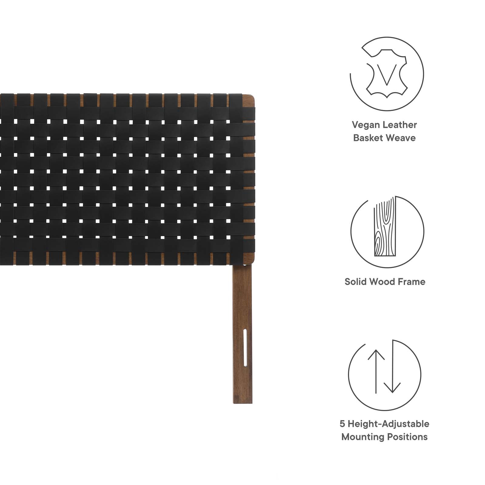 Sparta Weave Vegan Leather Queen Headboard in Walnut Black