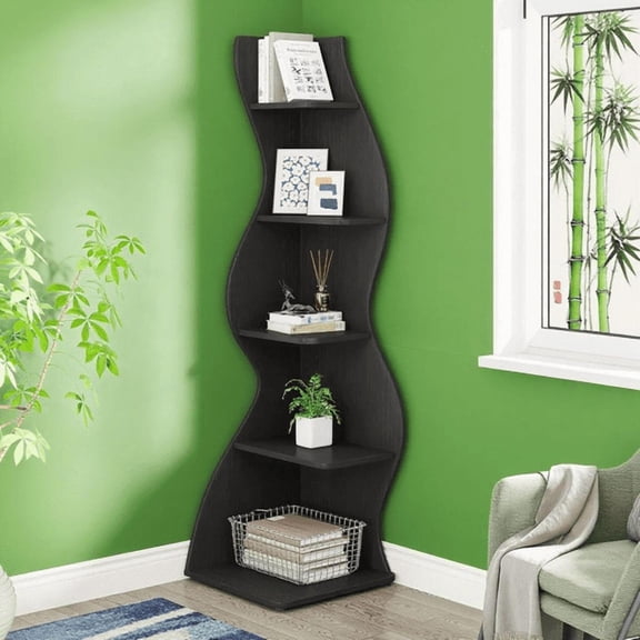 5-Tier Modern White Shelving Unit Sea Grass-Inspired Design, Adjustable Shelves, High-Quality Board, for Home & Office