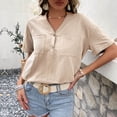thumbnail image 2 of Verano mujer moda cuello en V manga corta Color sólido botón bolsillo camisa Casual camisetas Fridja  zx3278, 2 of 9