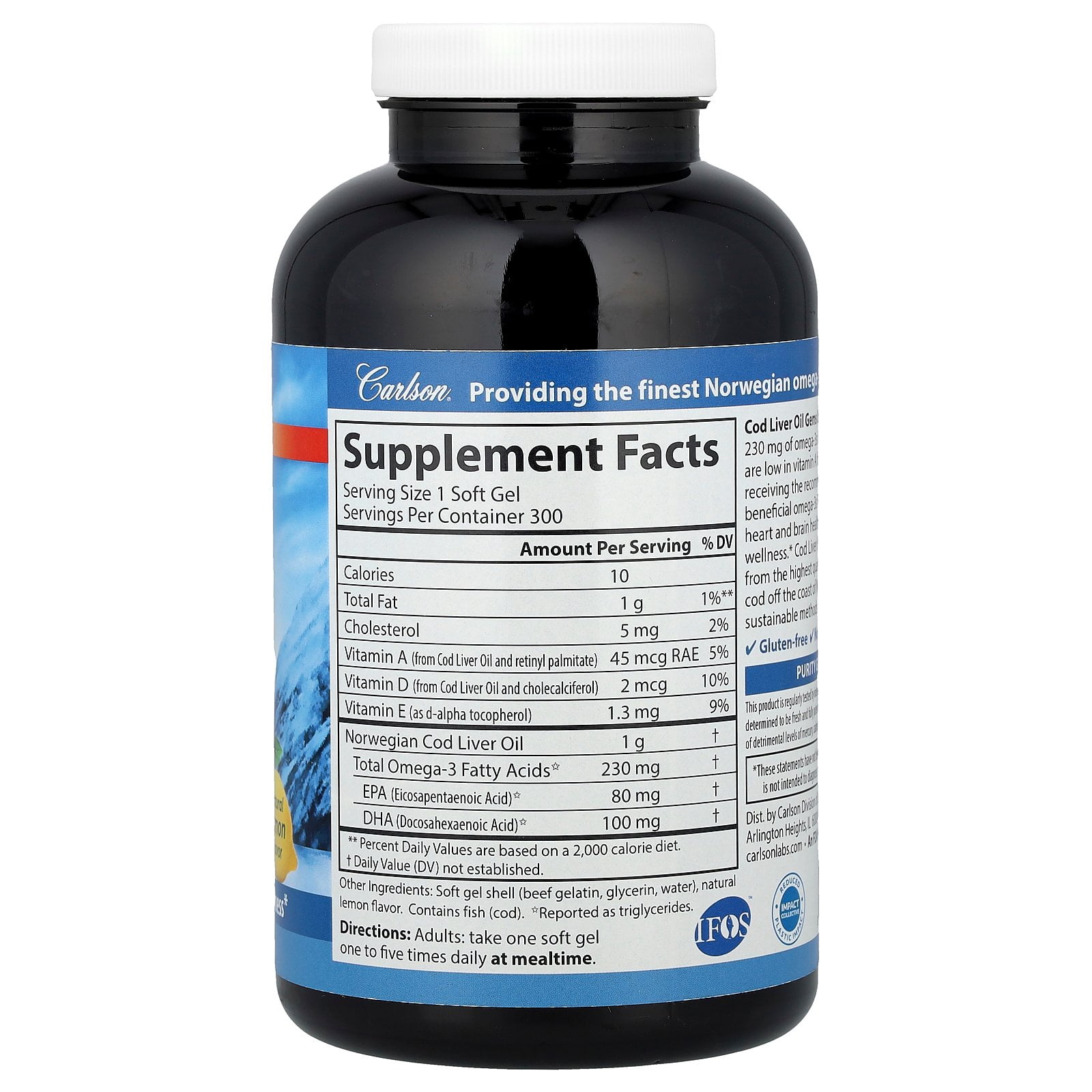 Carlson Cod Liver Oil with Low Vitamin A  - 300 Softgels