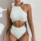 thumbnail image 4 of Gibobby Bañador de Bikini Traje de baño de cuerpo dividido para mujer con cintura abierta y cordones ajustados(Beige,G), 4 of 5