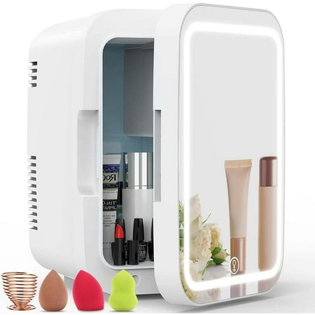 

DODOING Hot or Cold Mini Fridge for Office – 4 Liter Portable Mini Fridge for Makeup Skincare Snacks Mini Fridge for Bedroom or Vanity with Lighted Glass Surface White