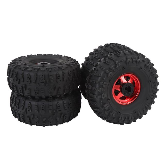 4PCS RC Wheel Crawler Tire Set, Robust Rubber Tires and Metal Hubs, Excellent Grip, Shock Absorption, Easy to Install, Compatible with Redcat, Axial SCX10, D90, Hpi