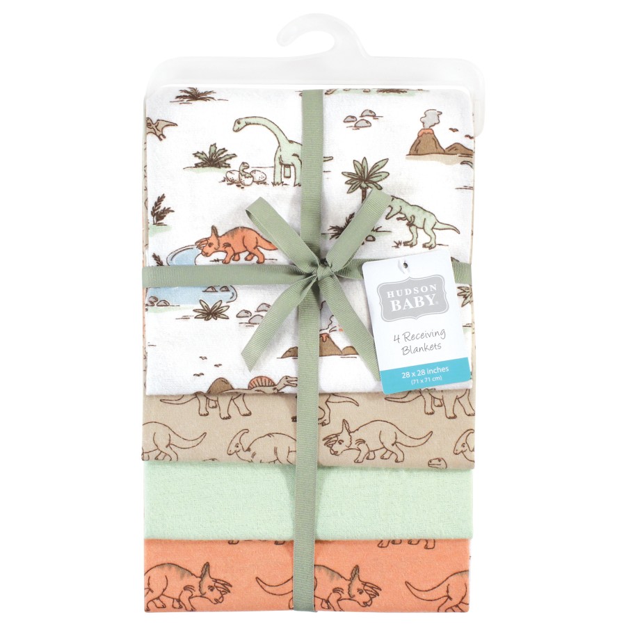 Hudson Baby Unisex Baby Cotton Poly Flannel Receiving Blankets, Dinosaur Adventures, One Size