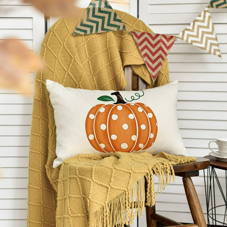 Smile 12 x 20 Fall Pillow Cover Polka Dots Pumpkin Decorative Outdoor Cushion Cover
