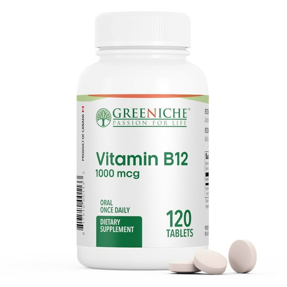 Greeniche Natural | Halal Vitamin B12 | 120 Tablets | Helps in Vitamin B12 Deficiency | Helps in Red Blood Cell Formulation | Free From Gluten, Dairy & Soy |