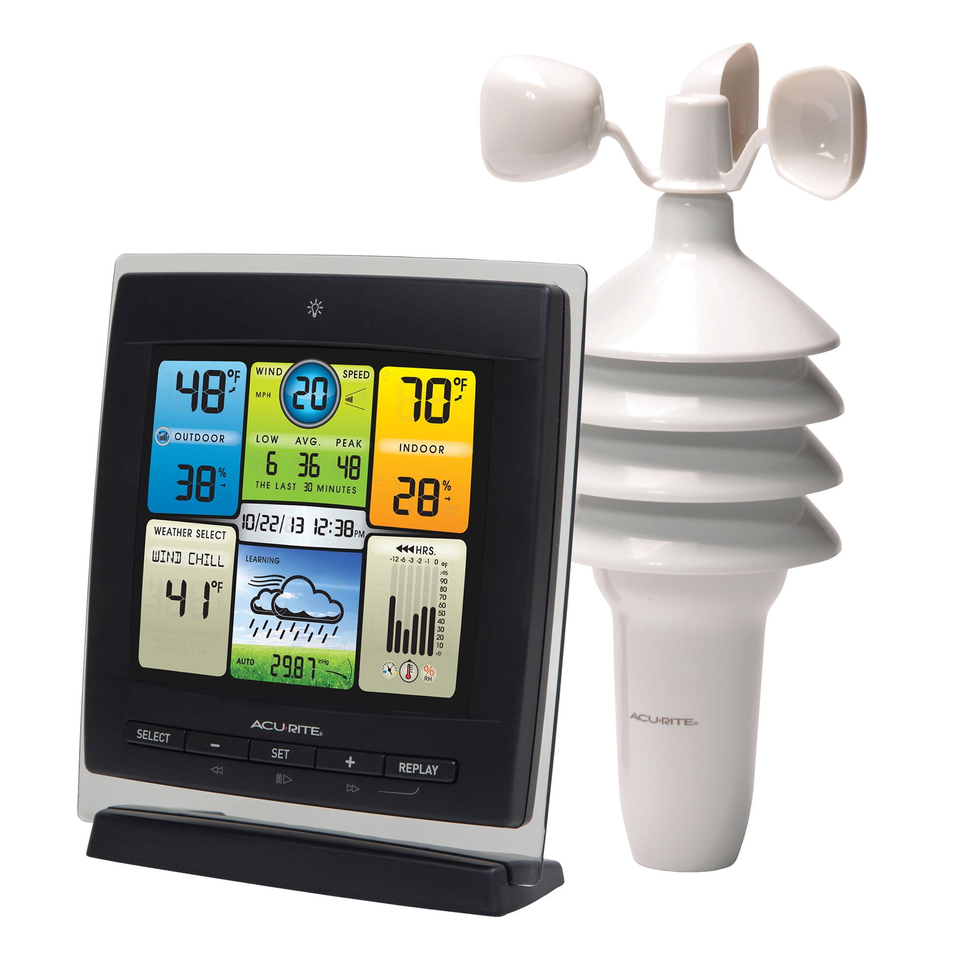 AcuRite Notos® (3-in-1) Weather Station for Indoor/Outdoor Temperature, Humidity, Wind Speed, and Hyperlocal Forecast with Color Display and Built-In Barometer (00589)
