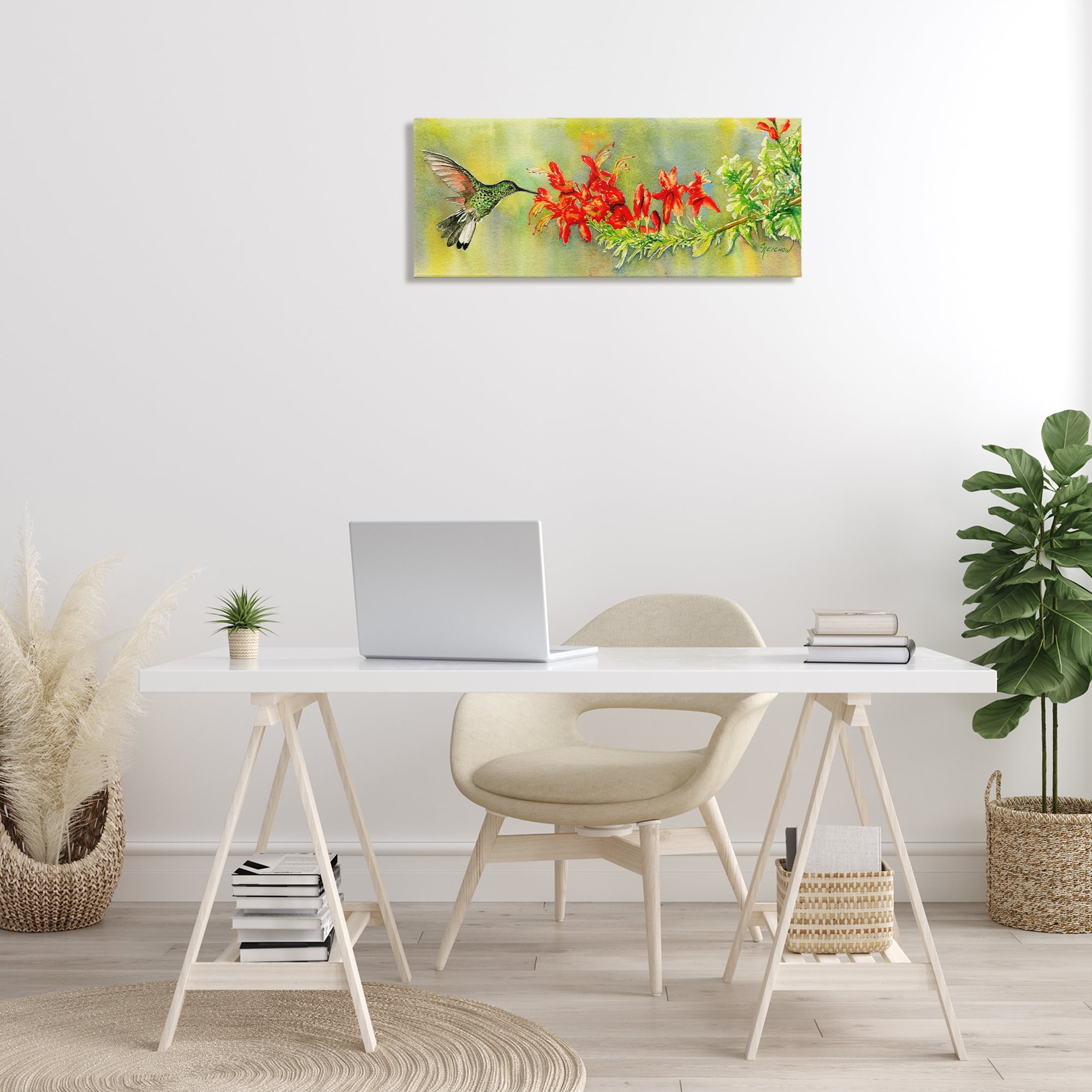 Stupell Industries Quick Sip Hummingbird Animals & Insects Painting Gallery Wrapped Canvas Art Print Wall Art, 30 x 13